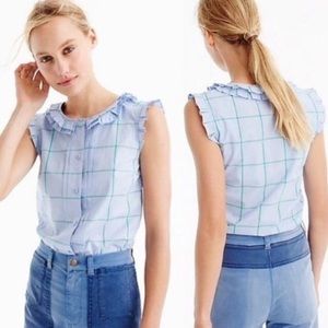 J. Crew Blue and White Checkered Sleeveless Top